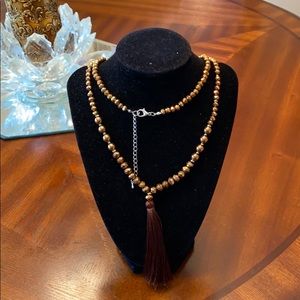Brown long tassel necklace
